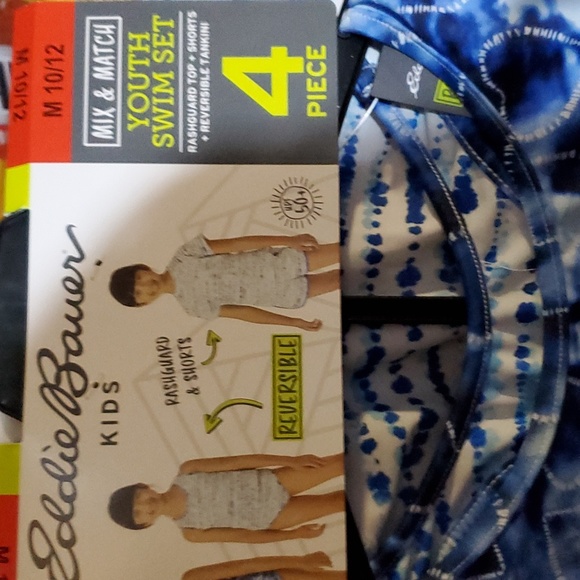 NWT Eddie Bauer Youth 4 Piece Mix & Match Reversible Swim Set Blue & Whi… - Picture 3 of 4